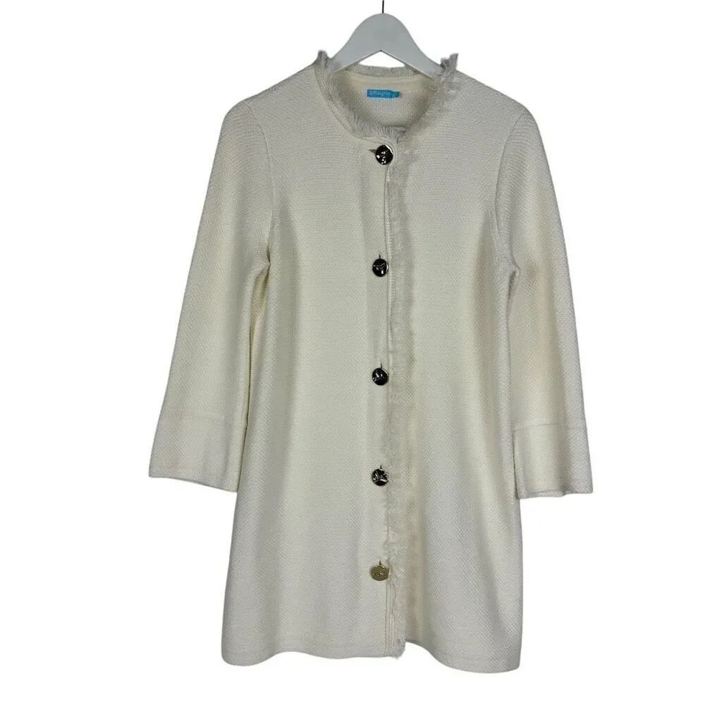 J. McLaughlin Cream Fringe Trim Long Cardigan size Medium